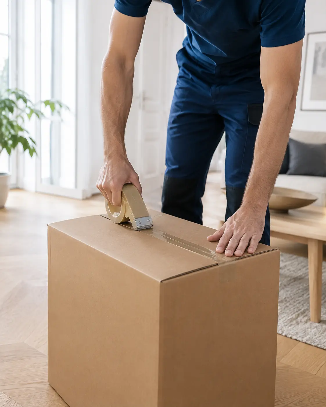 Préparation d'un carton de déménagement